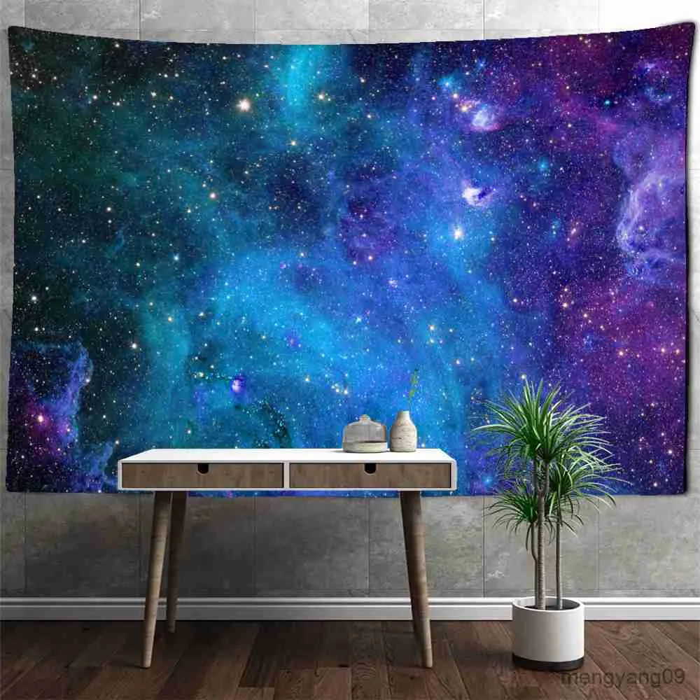 Wandteppiche Blue Starry Sky Wandteppich Wand Hanging einfache Landschaft Hippie Schlafsaalzimmer Dekor R230815