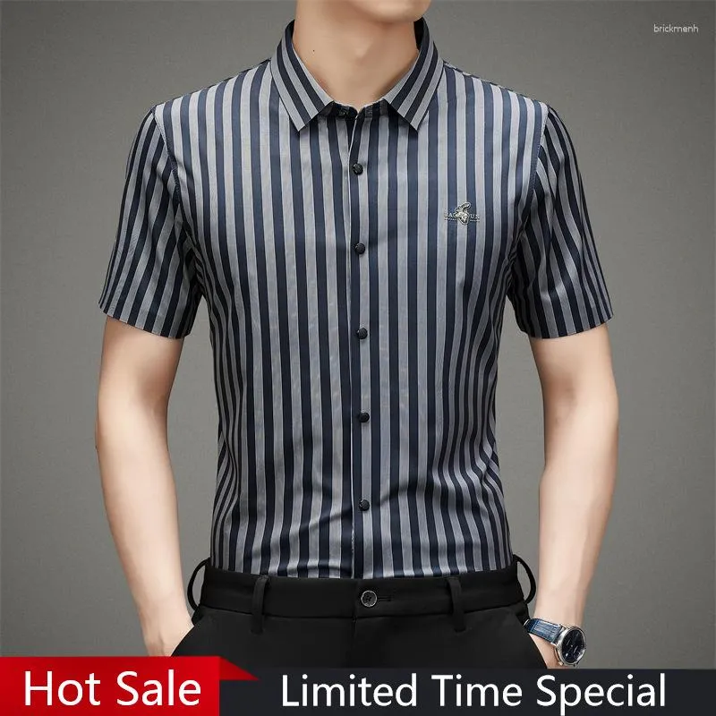 Men's Casual Shirts Korean Fashion Ice Silk Shirt Short Sleeved 2023 Summer Breathable Loose Elasticity Trend Clothing Camisas Y Blusas