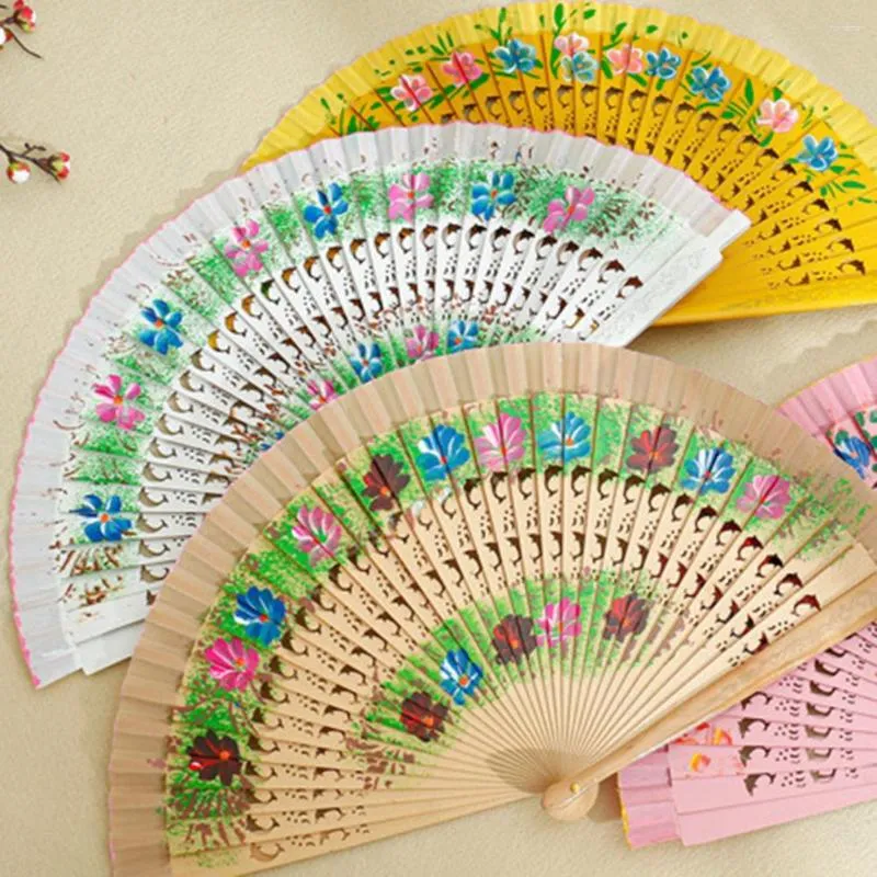 Dekorativa figurer Vintage Style Kinesisk fällbar fläkt Hantverk Present Dancing Printing Wood Hand Wedding Party Supplies Bamboo