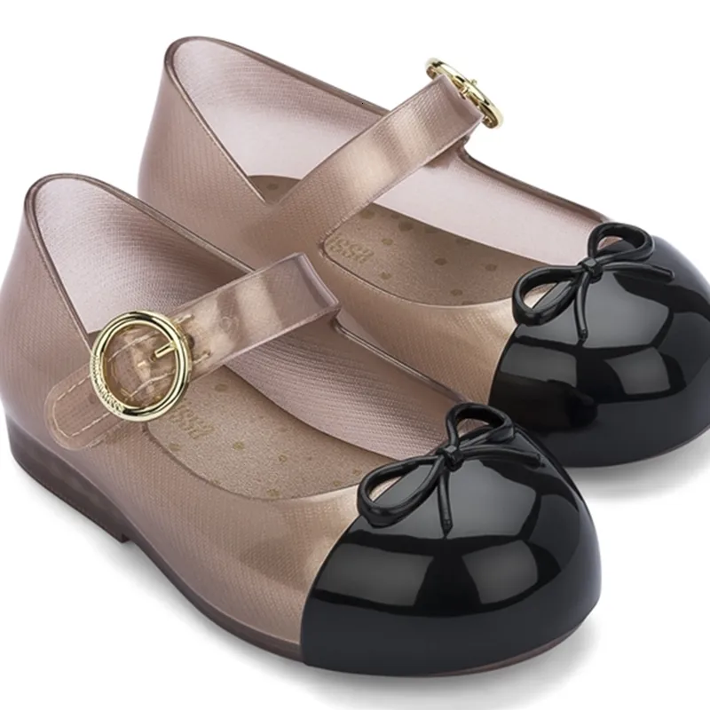 Flat shoes Mini Mlsa Summer Kids Ballet Shoes Baby Melflex Sandals Wrap Head Bow Jelly Shoe 230814