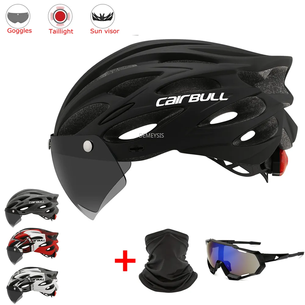 Cascos de ciclismo casco de bicicleta de montaña moldeado interglalmente con gafas extraíbles visera hombres ajustables para mujeres luces traseras 230815