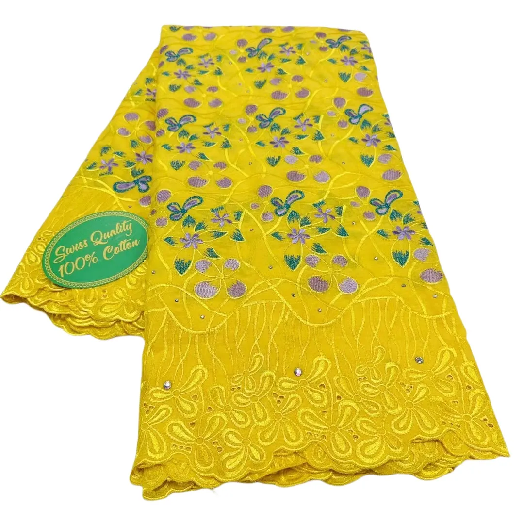 KY-5054 Tecido de renda de voile suíço com shinestones festas de aniversário femininas bordadas bordas de algodão de algodão 2023 Classe de alta classe Vestido de noite verão e outono