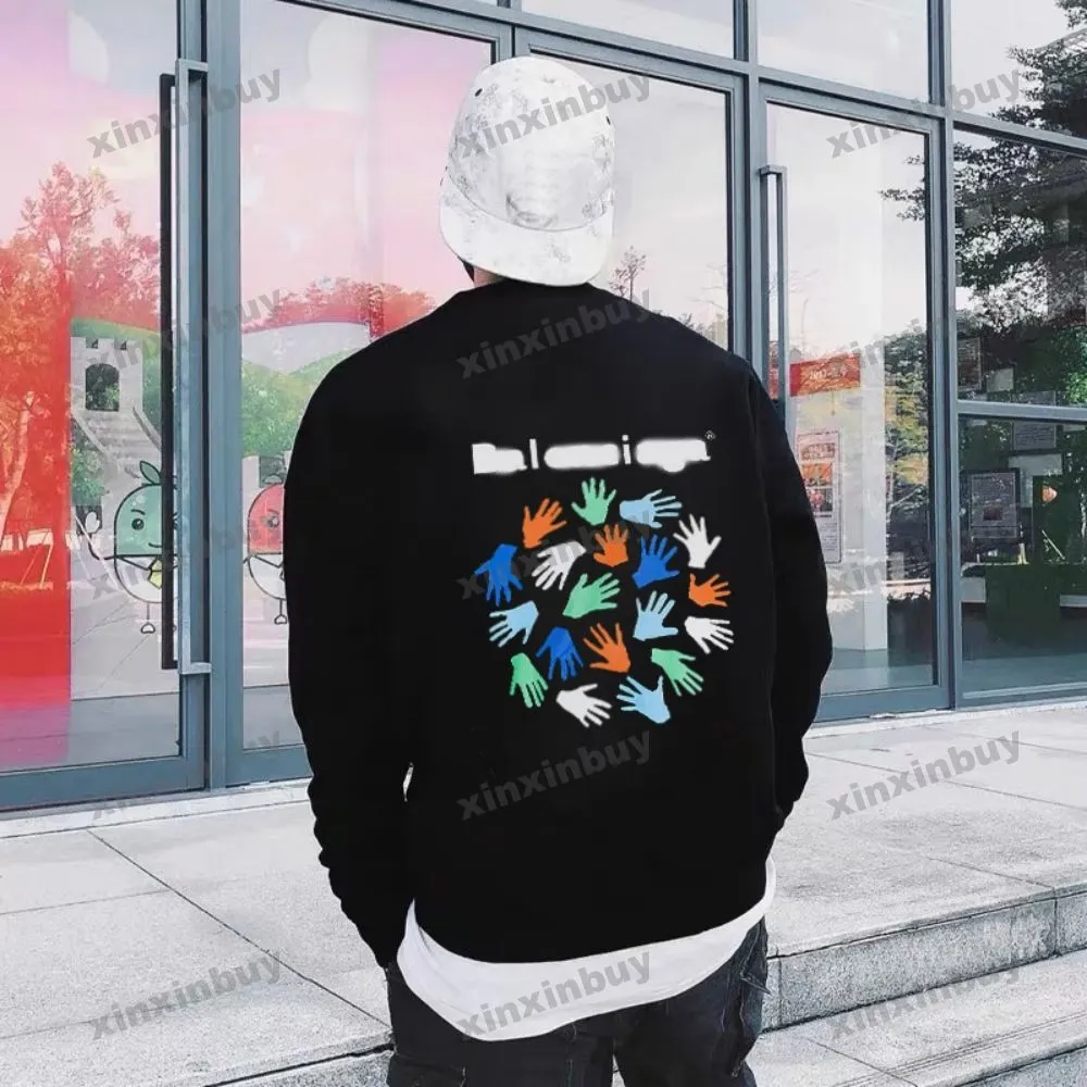 xinxinbuy Men women designer Sweatshirt Colorful handprint printing sweater gray blue black white XS-L