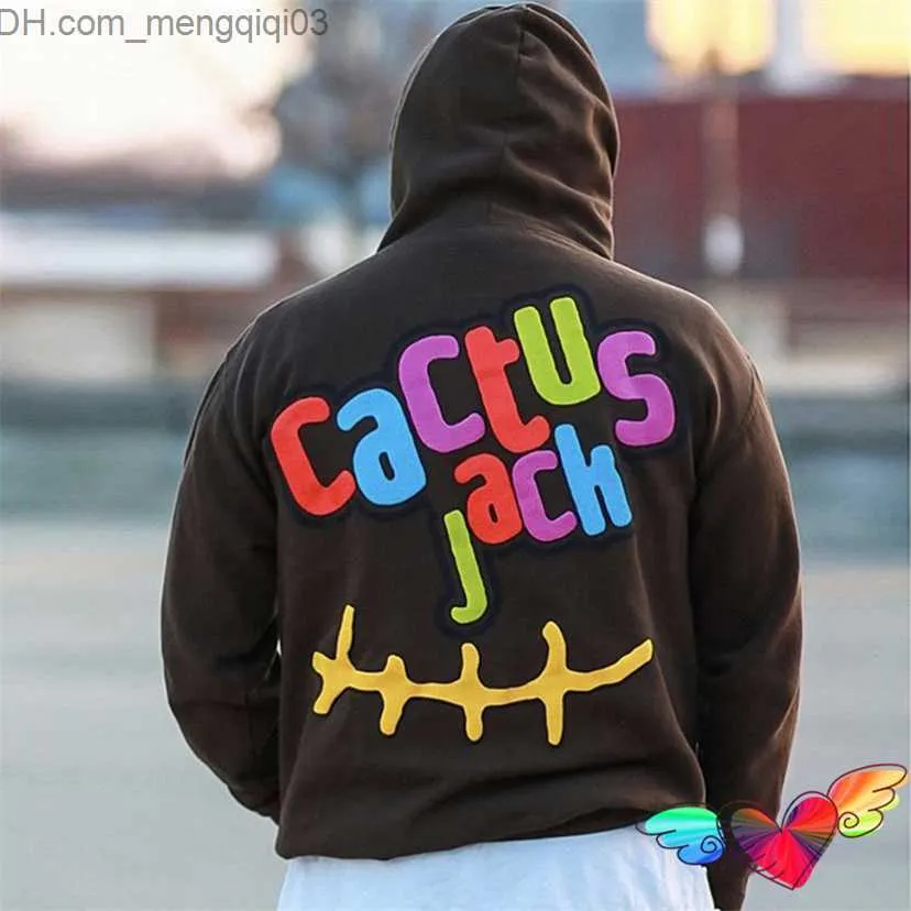 Herrtröjor tröjor 2023fw tryckt etikett kaktus jack hoodie mäns ull brun hoodie multi color spets hip hop tröja z230816