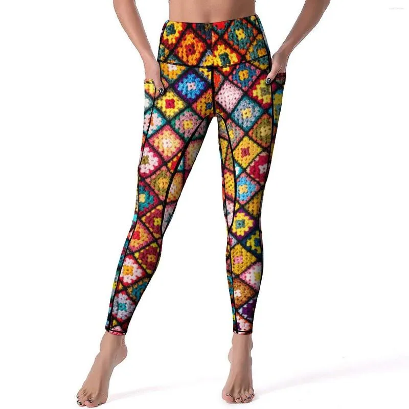 Kadın Taytlar Vintage Patchwork Yoga Pantolon Seksi Boho Hippi Baskı Özel Push Up Spor Salonu Leggins Lady Funny Quick-Dry Sports Tayt