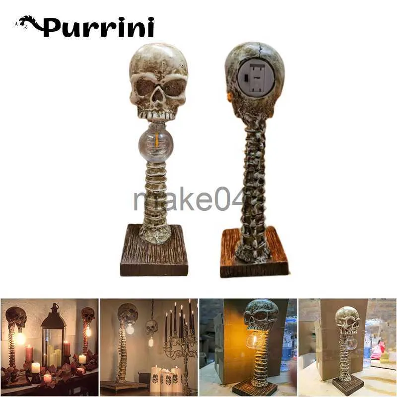 Novelty Items Halloween Horror Skull Lamp 3D Resin Statue Table Lamp Party Decorations Home Bedroom Desktop Scary Props Night Light Ornament J230815