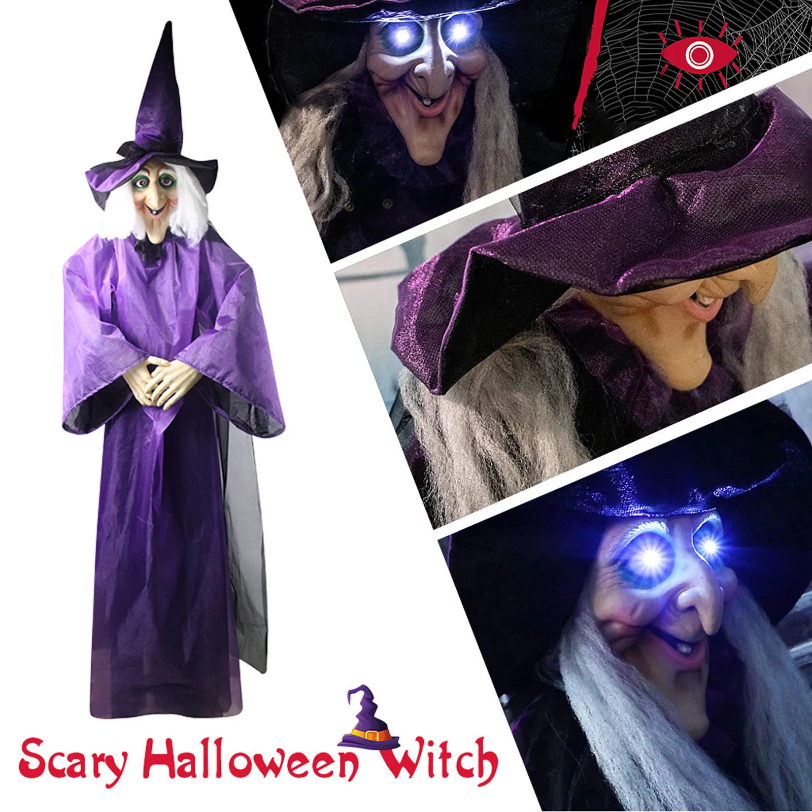 Andra evenemangsfestleveranser Halloween Decor Animated Purple Witch Hanging House Prop Decorations Led Eyes Home Decoration 230815