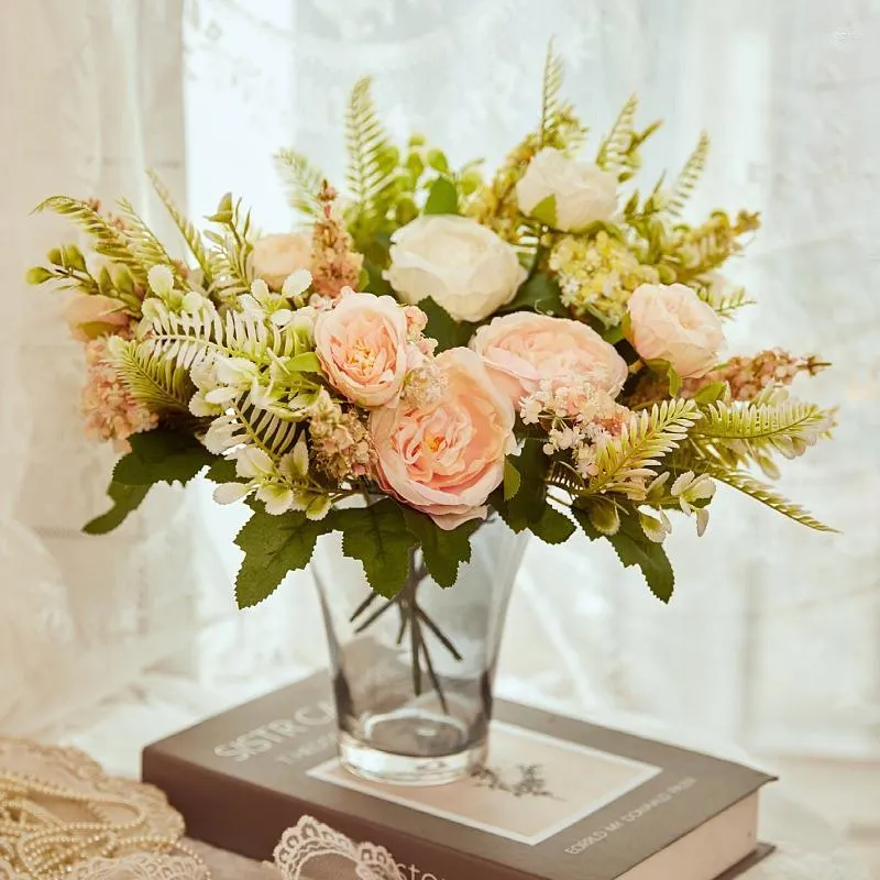 Dekorative Blumen Seiden Rose Lavendel Künstliche Heim -Herbstdekoration Hochwertige Hochzeit Braut Bouquet Luxus gefälschte Blumenarrangement