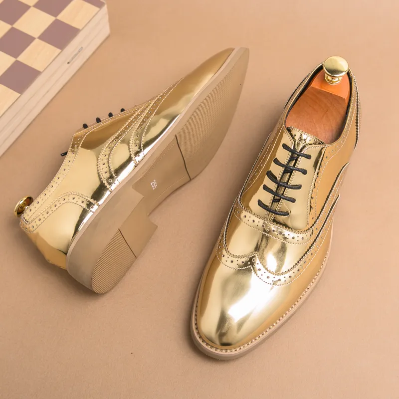 Dress Shoes Luxury Men's Golden Bullock Men SUIT Casual Formal Business Leather Marry Italian banquet Shoe 230814