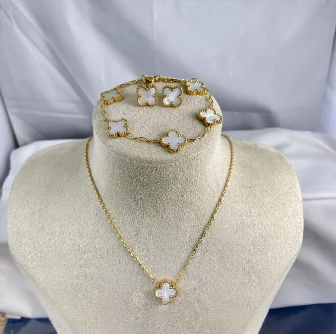 T GG Necklace Fashion Jewelry Sets Brand Designer Bracelet Earrings Necklace Titanium Women Double Side Design Four Leaf Clover Wedding Lovers G
