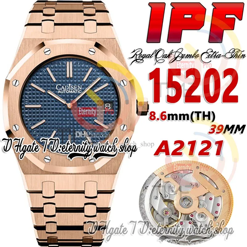 IPF 39MM zf15202 Cal.2121 SA2121 Automatic Mens Watch Ultra-thin 8.6mm Rose Gold Dark Blue Texture Dial Stick Markers Stainless Steel Bracelet Super Edition Watches