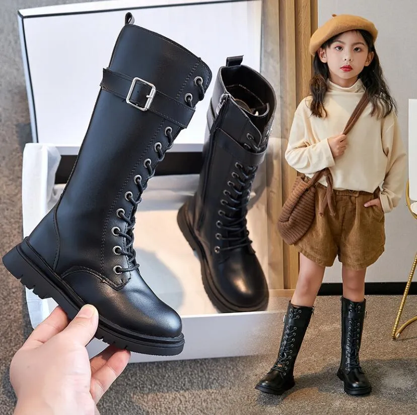 Bottines Filles Plates à Lacets - Tige Microfibre - Fermeture Zip Latérale - Pour Automne/hiver - Taille Enfant