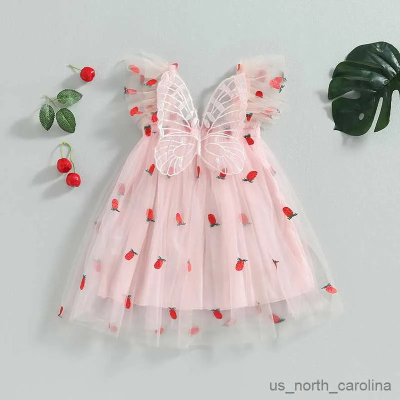 Flickans klänningar Baby Girl Strap Dress for Clothes Summer Butterfly Wings Princess Mesh ärmlösa klänningar Kid Party Costume R230815