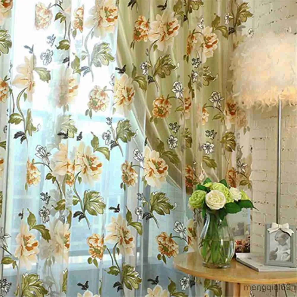 Curtain High-end Home Textile Flower Embroidered Chinese Fabric Tulle Sheer 3D Window Curtain Luxury Window Valance for Living Room R230815