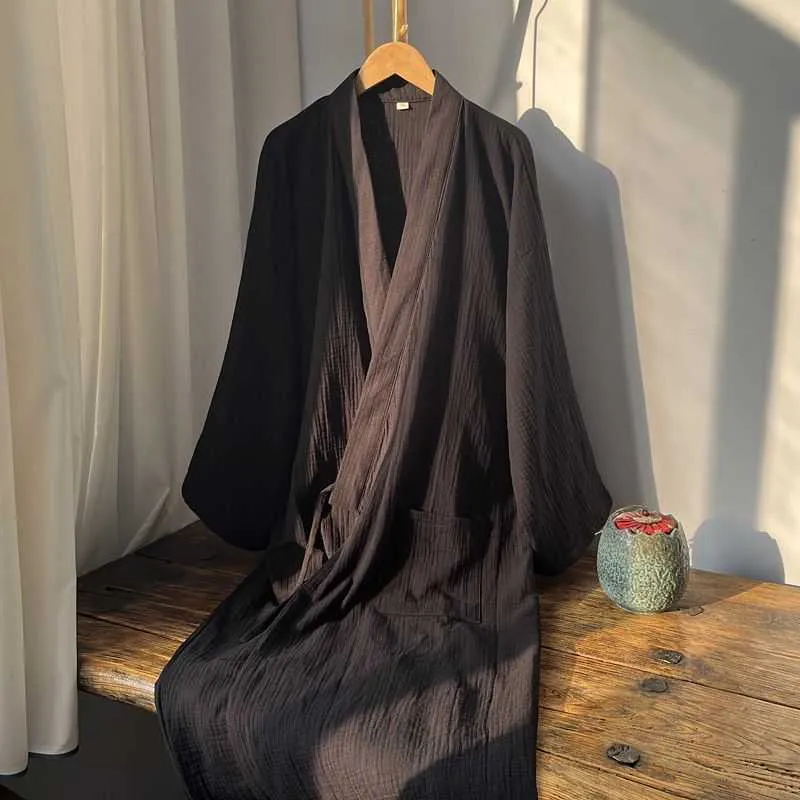 Verão Pure Cotton Antique Robe Pure Black Hanfu Robe fino e solto de tamanho grande pijamas de pijamas longas