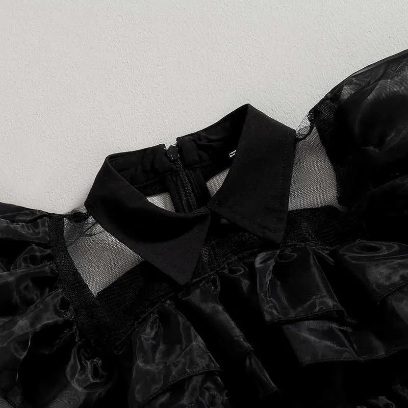 Vestidos da menina crianças meninas traje moda simples preto voando manga turn down colarinho malha vestido de princesa casual crianças roupas