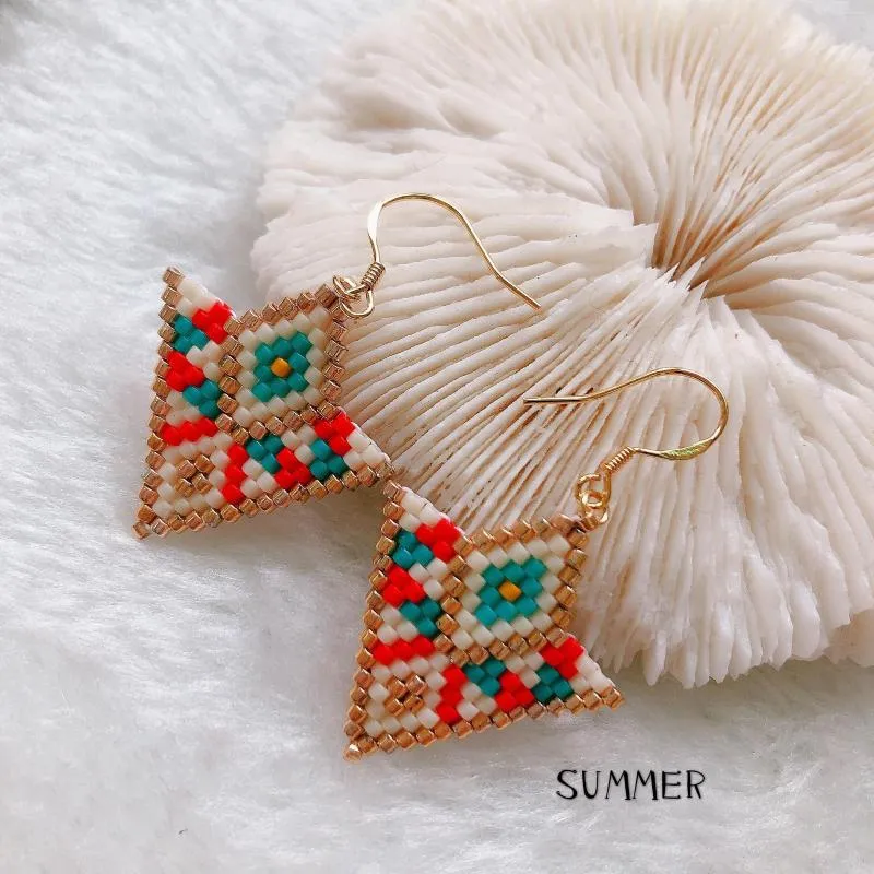 Dangle Earrings Rice Bead Hand Hinitte Retro Beaded Triangle Simple Bohemia Geometry Alloy Ma'am Fringe