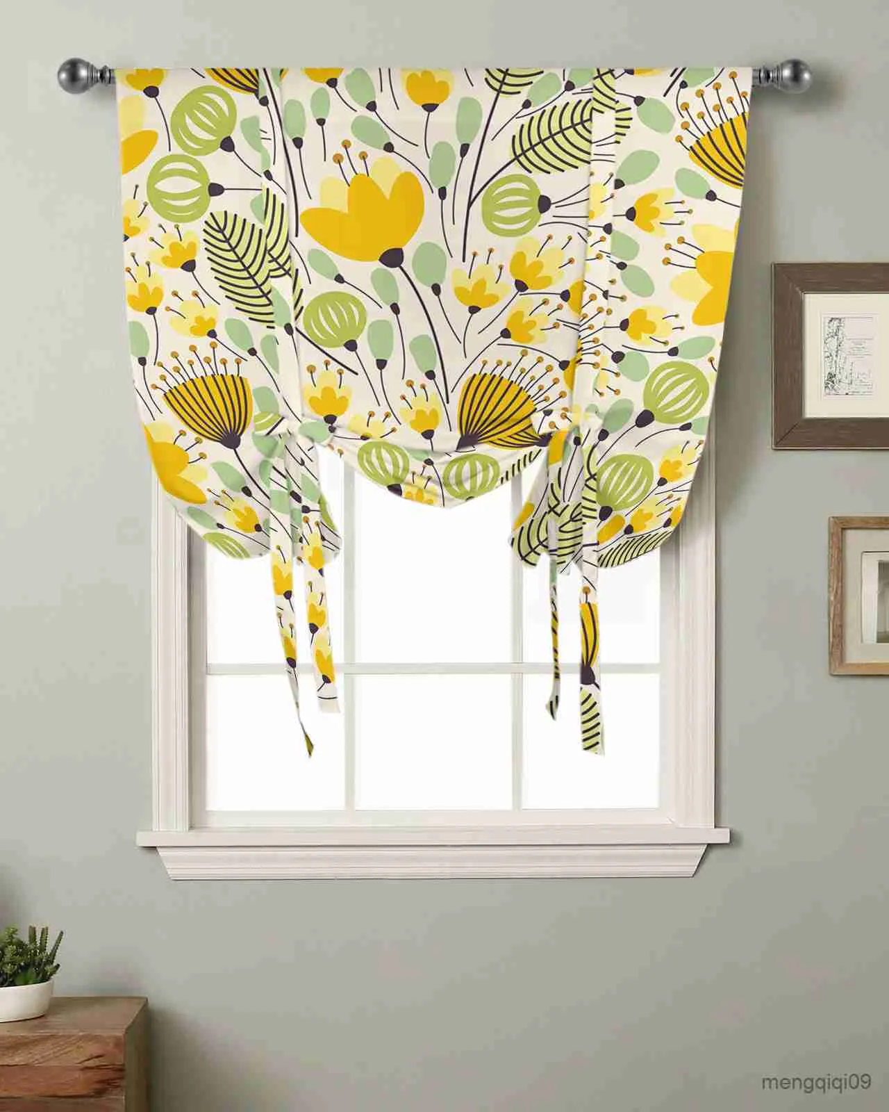 Cortina Cortina de ventana de textura floral geométrica amarilla para la sala de estar Decoración del hogar Pegados Drapes de cocina Cortinas cortas R230815