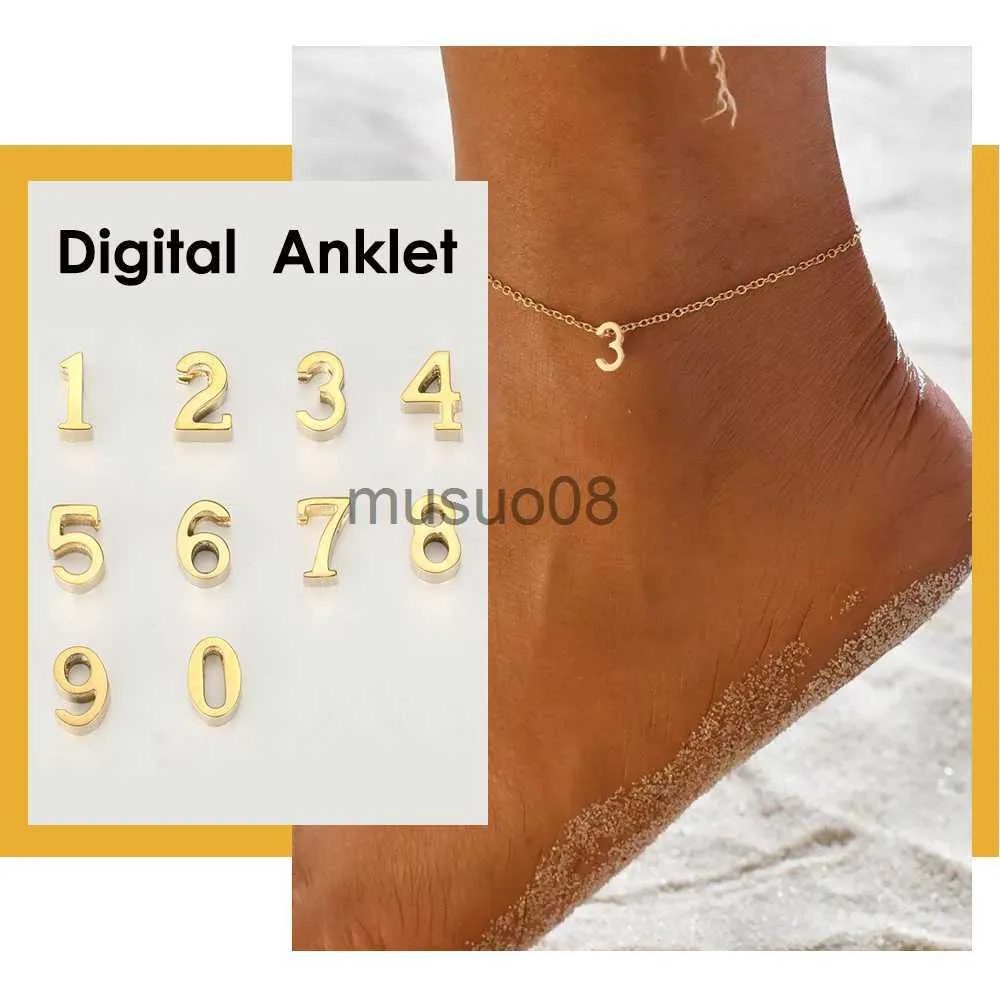 Anklets JUJIE Stainless Steel Digital Anklet For Women 2021 Number Birth Year Foot Chains For Girls Jewelry Wholesale/Dropshipping J230815