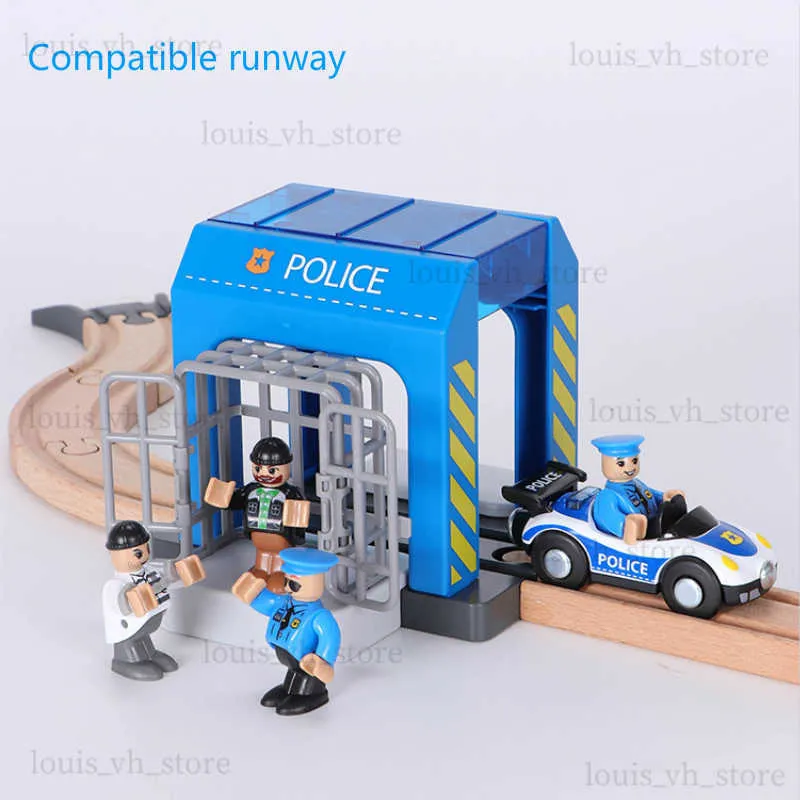 Fixer la police de la police Catng Building Block Compatible avec des jouets de police en plastique de piste de trains en bois Ldren's Toys T230815