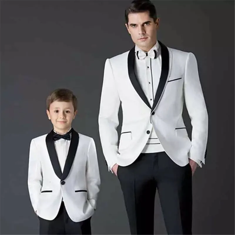 Garnitury mężczyzn Blazery czarne białe terno masculino pana młodego Blazer Spodnie ojciec i syn 2PCS Kostium spodni Homme Men garnitur na ślub Tuxdeo Wear 230814