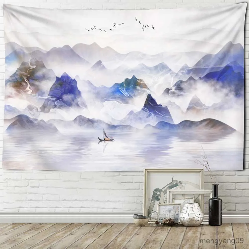 Tapestries landschap schilderen tapijtwand hangende kunst natuurlijk landschap hippie esthetische kamer huisdecor r230815