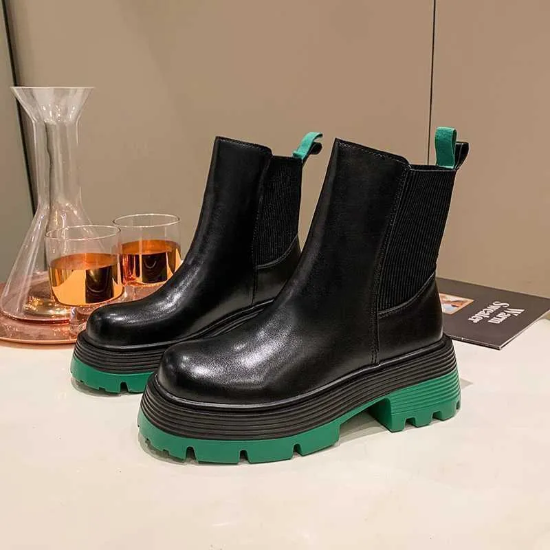 Dress Shoes 2022 Nieuwe dikke zolen Chelsea Boots Women's Short Boots Mid-Tube Boots -Soled Boots Women's Cool Boots Green Winter Botas Mujer X230519