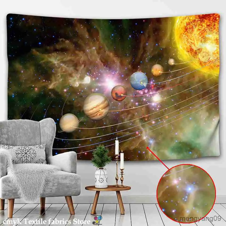 Tapestries Universe Solar Wall Hanging Tapestry Abstract Galaxy Hippie Retro Background Cloth Home Decor R230815