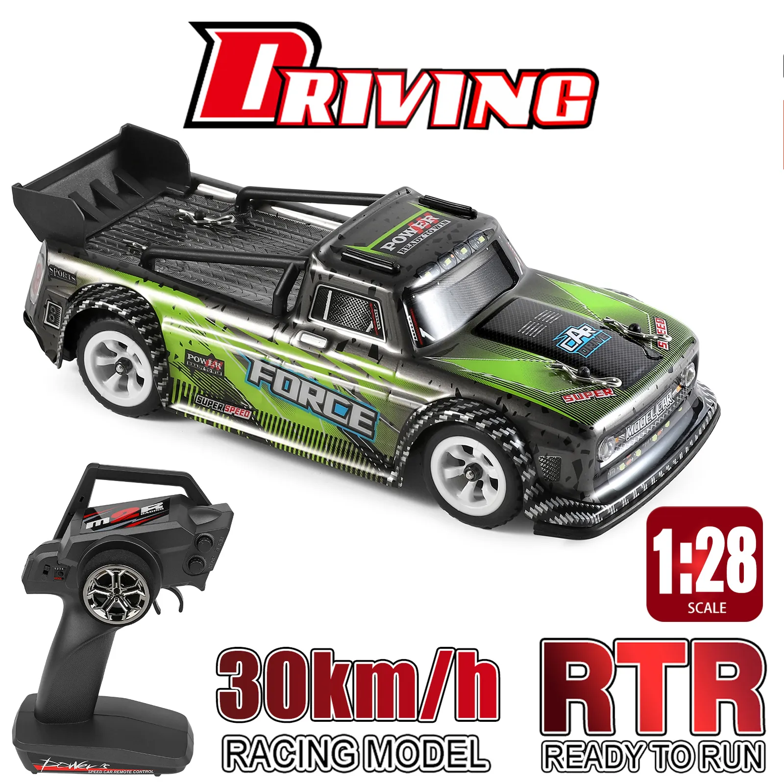 Electric Rc Car Wltoys RC 1 28 짧은 트럭 전기 24GHz 레이스 30kmh 고속 어린이 선물 RTR 금속 섀시 230814