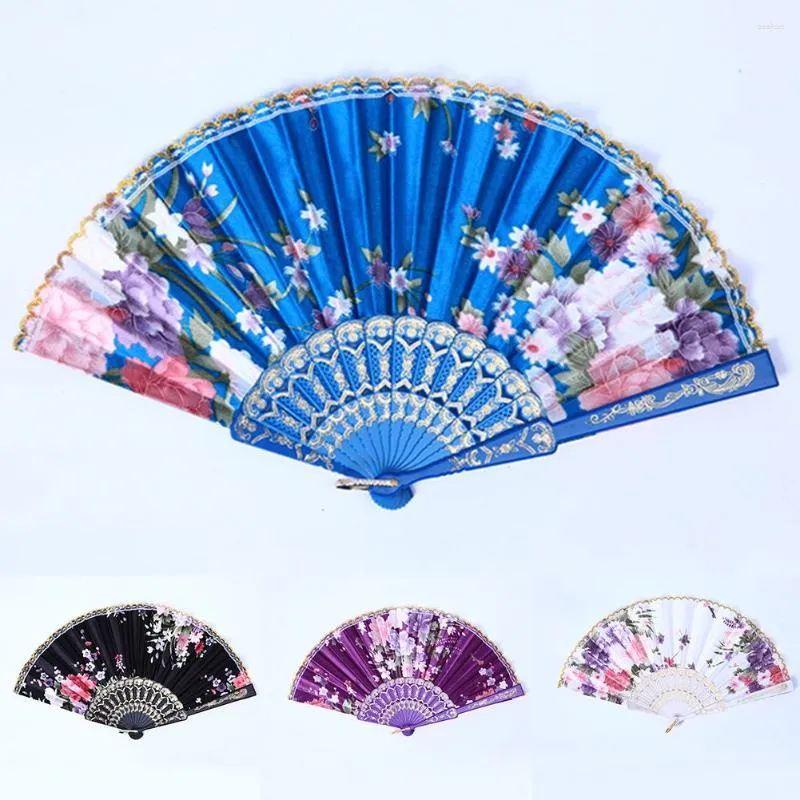 Decorative Figurines Chinese Silk Fan Folding Wedding Art Gifts Dance Hand Vintage Bamboo Held Flower