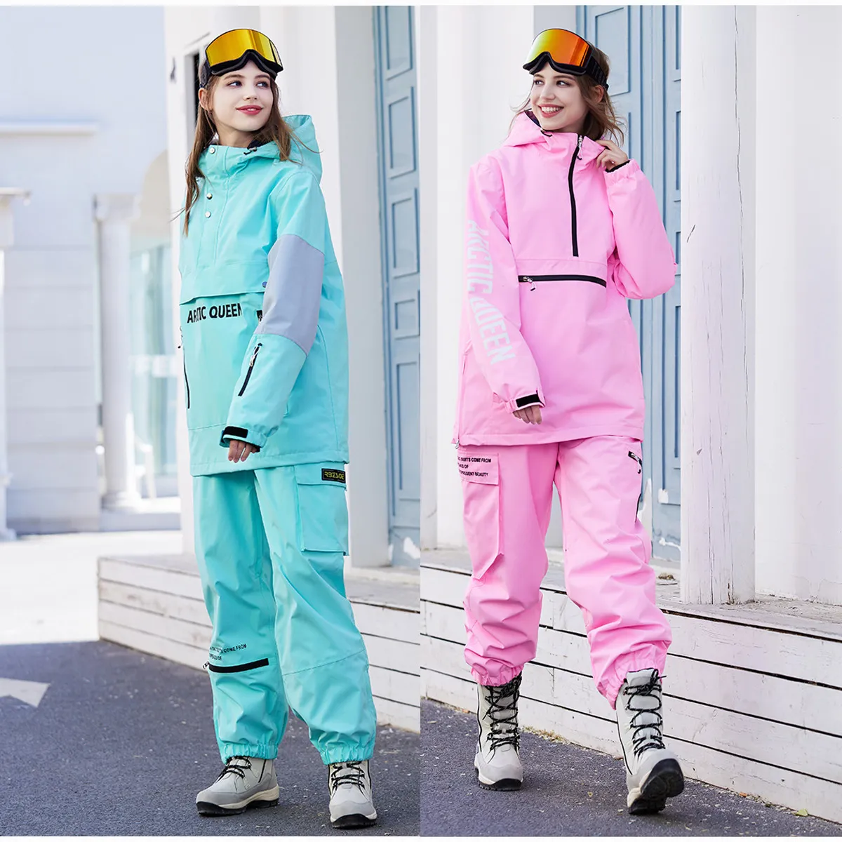 Ski -pakken Ski Clothing Men Women Snowboard Pak Hoodie Ocer Maat Kleding Broken Set Warm Candy Color Outdoor Sneeuw Sports Wear 230814