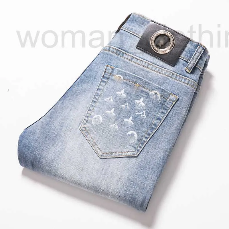 Mens jeans ontwerper nieuwe denim pant heren bulk bedrukte slanke fitting kleine voet casual stretch jean hziv