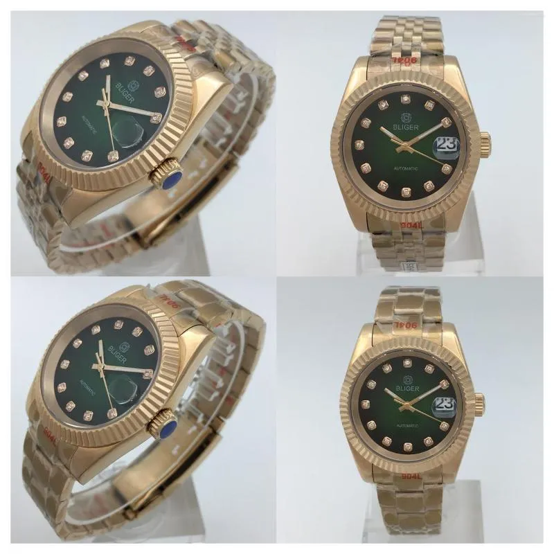 Orologi da polso NH35A 36mm39mm Gold rosa in oro in ghiottino gambe verde orologio da uomo orologio in vetro automatico banda presidenziale automatica