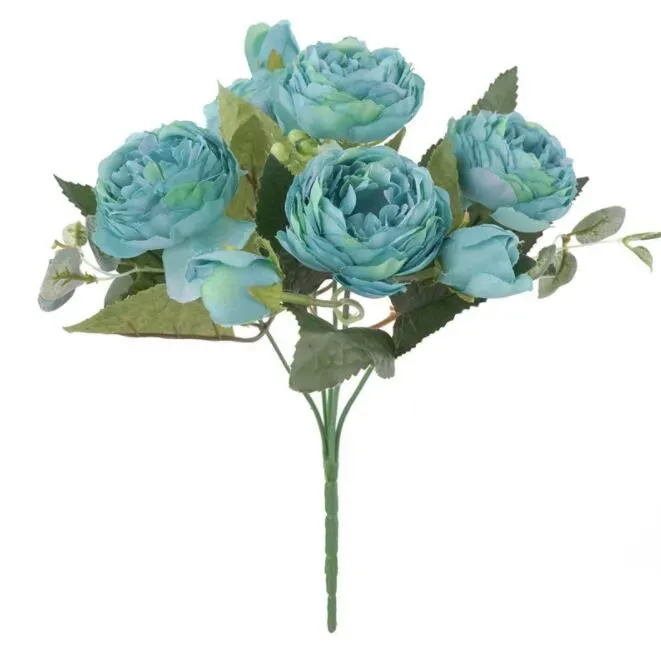 Wholesale artificial flower silk plastic roses bouquet with favourable price 9 flower heads rose silk flower