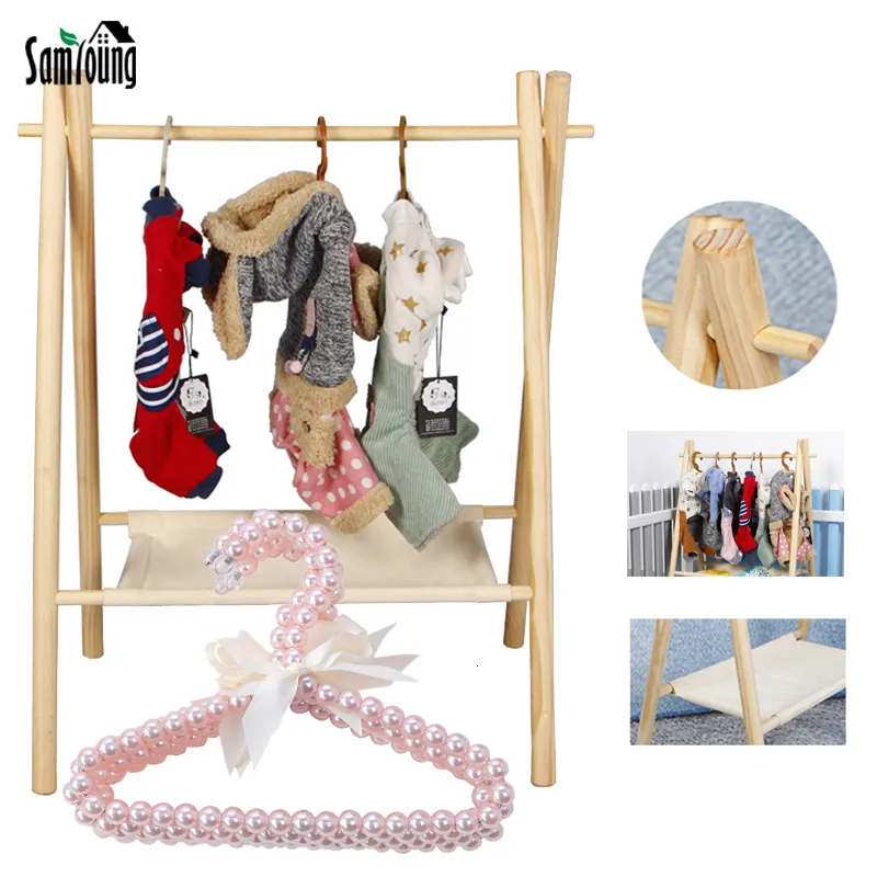 Hondenkleding huisdiergarderobe voor puppy katten kledinghanger rek houten dubbele opslagplaats honden kitten kleding accessoires 230814