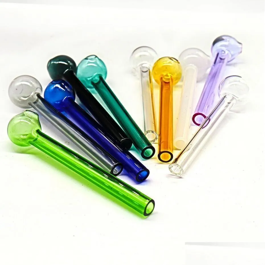 Accessories 4Inch 10Cm Colorf Pyrex Glass Oil Burner Transparent Burners Tube Burning Pipe Glasses Water Pipes Smoking Drop Delivery H Dhff3