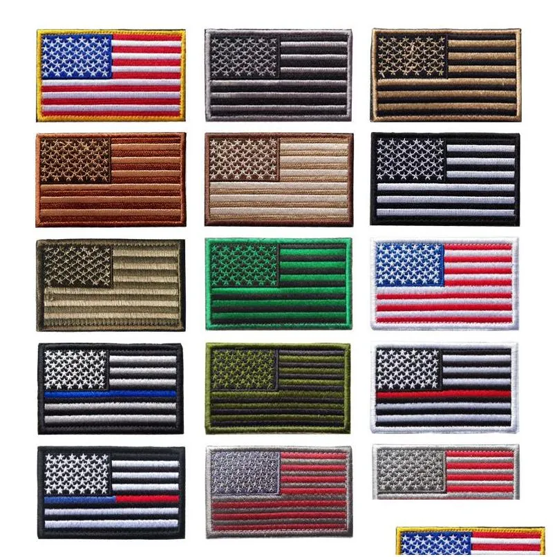 Fischereizubehör Amerikanische Flagge USA Hochqualität schwarze taktische Stickerei Armee Abzeichen Haken Schleife Armband 3D Stick auf Jacke Backpac Dhjfi