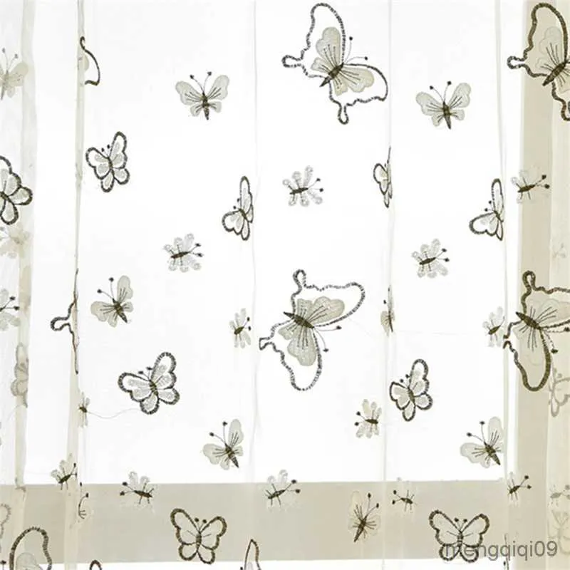 Cortinas de borboleta branca bordada para o quarto da sala de estar cortina de cortina de cortina pura decoração de casa r230815