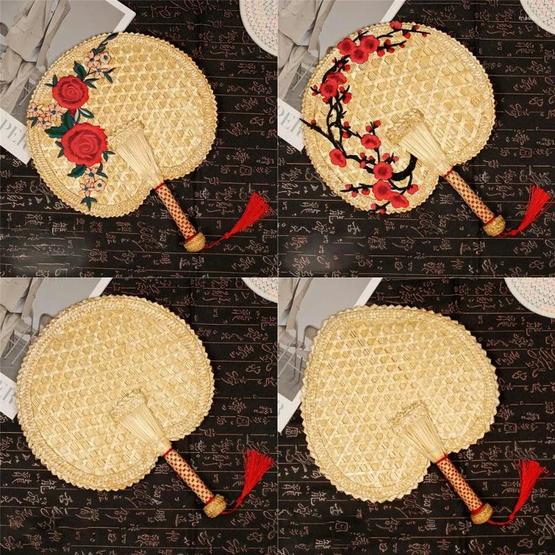 Decorative Figurines Vintage Style Pufan Chinese Handmade Hand Shaking Fan Japanese Wheat Straw Craft Gift Home Decoration Party Dance