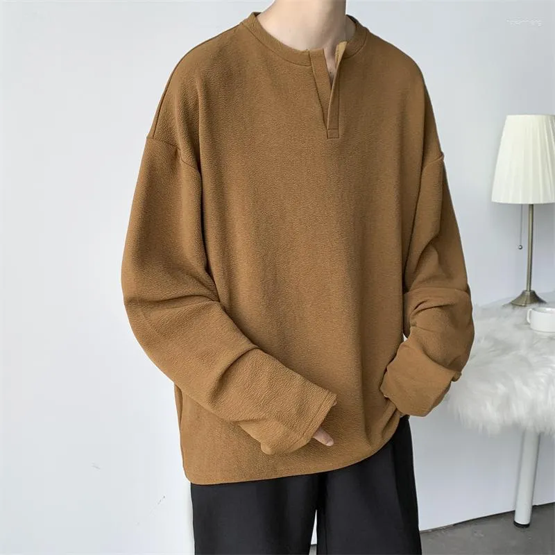 Men's Hoodies 2023 Solid Color Sweatshirt Men Hip Hop Streetwear Long Sleeve V Neck Pullovers Sportswear Fashion Causal Tops D35