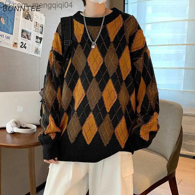 SWEATERS SWEATERS Wzór Pull męski Argyle Retro Design O Neck Modny młodzież w stylu koreański INS w pełni dopasowany miękki i prosty jesień Nowy luz Casual Z230815