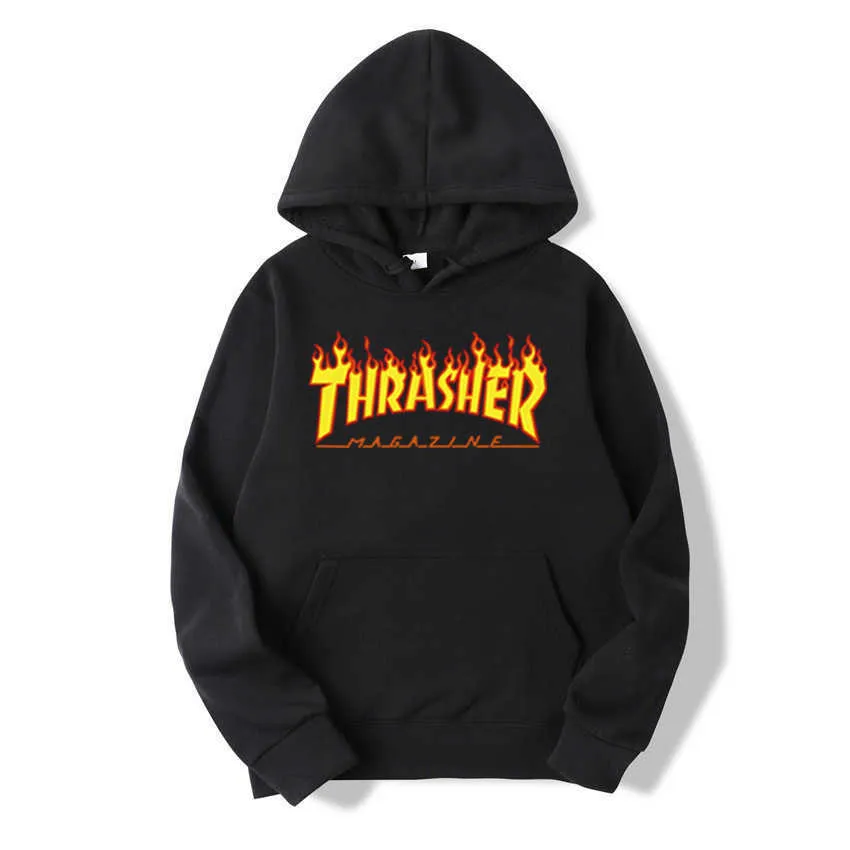 Suéter de pelúcia masculino com estampa THRASHER para casais masculinos, blusa com capuz para ajuste fino, nova marca da moda masculina