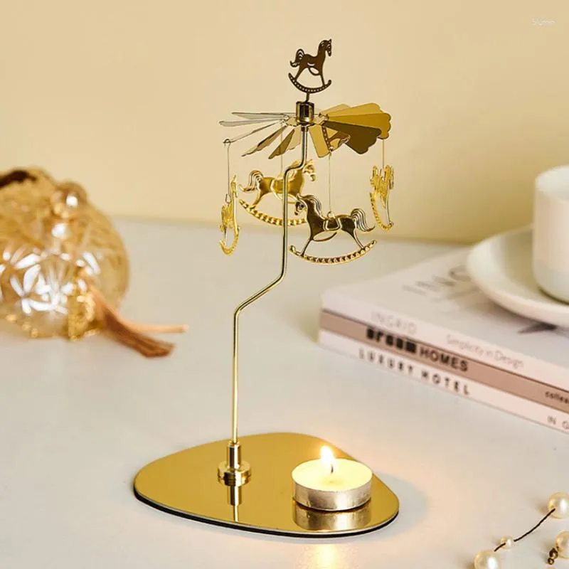 Candle Holders Mental Triangle Tray Rotating Holder Romantic Spinning Tea Light Home Party Decoration Table Centerpiece Ornament