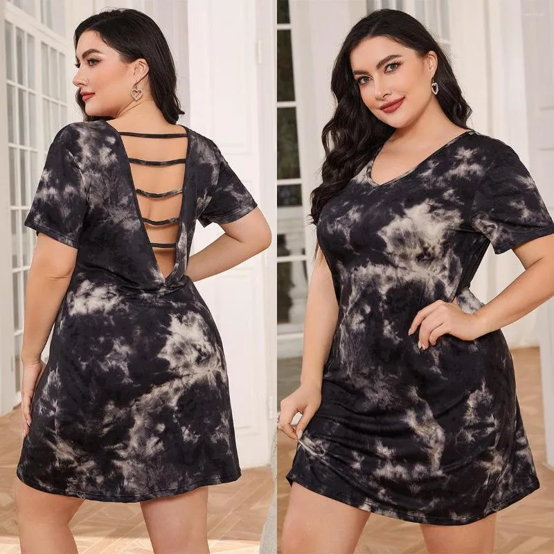 Abbigliamento da donna da donna Europeo e americano di grandi dimensioni Summer Nightdress Summer Desident Short Tie-Dye Sendite Sexy Casa.