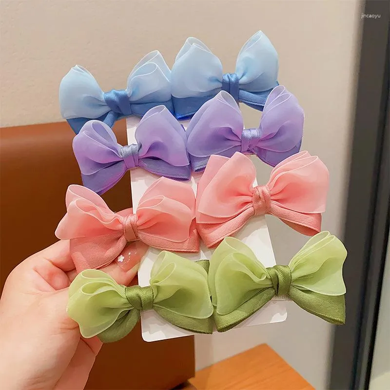 Hårtillbehör Sommar 2st Set Seloce Color Mesh Chiffon Bow Clips For Girl Kids Sweet Kawaii Fairy Princess Hairpin Mode