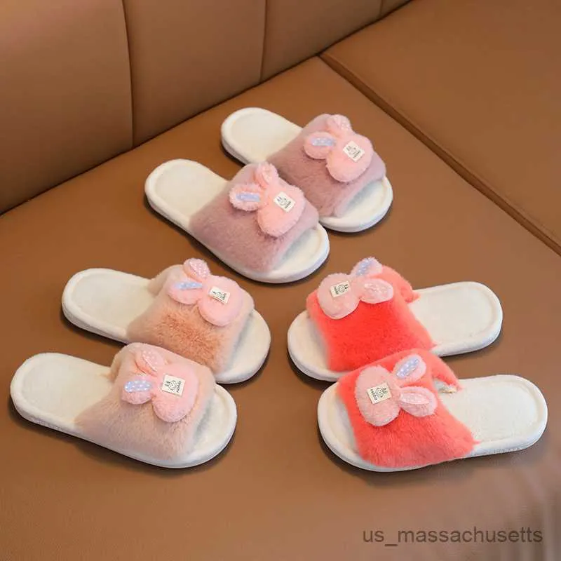 Pantuflas da pantora 2023 Scarpa per bambini per bambini per le scarpe da ragazza di cotone di coniglio Scarpe da ragazza Slifori peluche Scarpe per bambini R230815