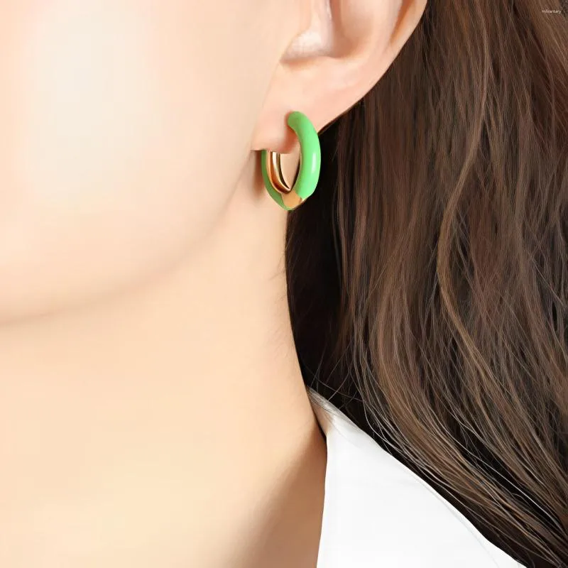 Hoop oorbellen Druipende olie U-type roestvrij staal voor vrouwen Frans kleurrijke glazuur afgeronde buis feest sieraden geschenken