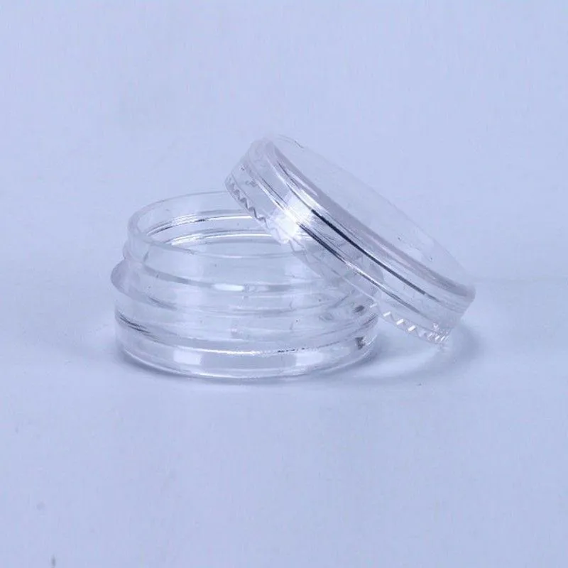 2 ml de plástico transparente jarro vazio 28x13mm tampa transparente 2 grama Tamanho da amostra de amostra para creme cosmético Eye Shadow Nails em pó jóias e-líquido Muurx