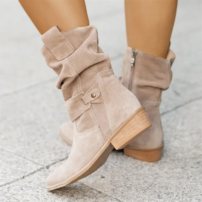 Boot Ankle Winter Low Heels Round Plus Size Casual Shoes Faux Suede Female Chelsea 230815