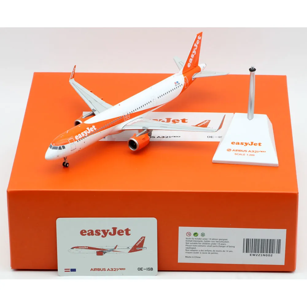 Aeronave Modle 1 200 liga a plana colecionável asas de presente ew221n002 EasyJet Europa Airbus A321neo Diecast Aircraft Jet Model OE-ISB com suporte 230814